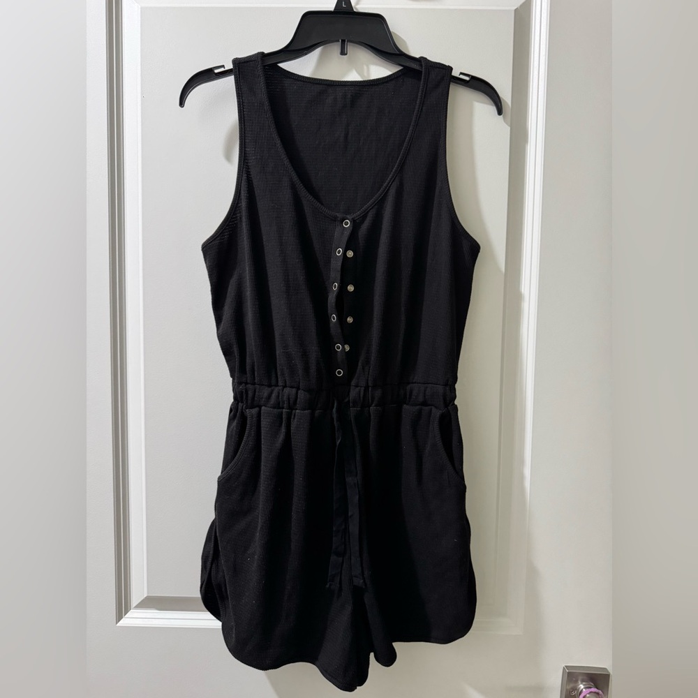 Black Sleeveless Button-Front Romper